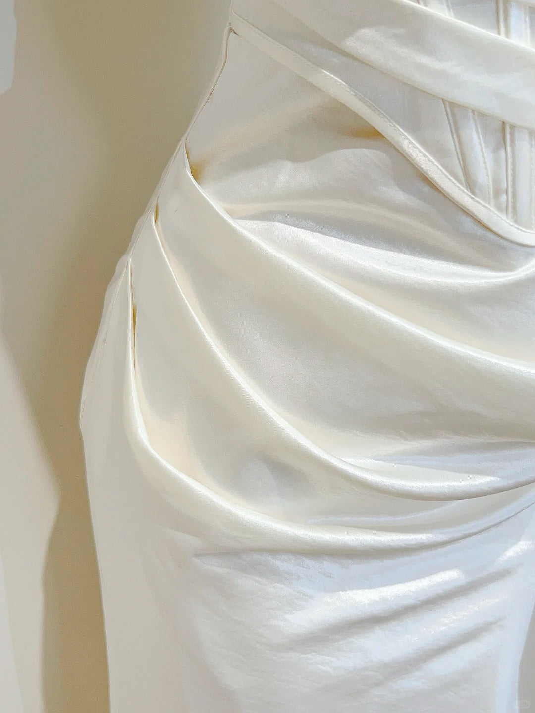 Simple Ivory Mermaid Square Neck Strapless Pleated Satin Classy Prom Dress Bridesmaid Dress