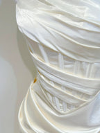 Simple Ivory Mermaid Square Neck Strapless Pleated Satin Classy Prom Dress Bridesmaid Dress