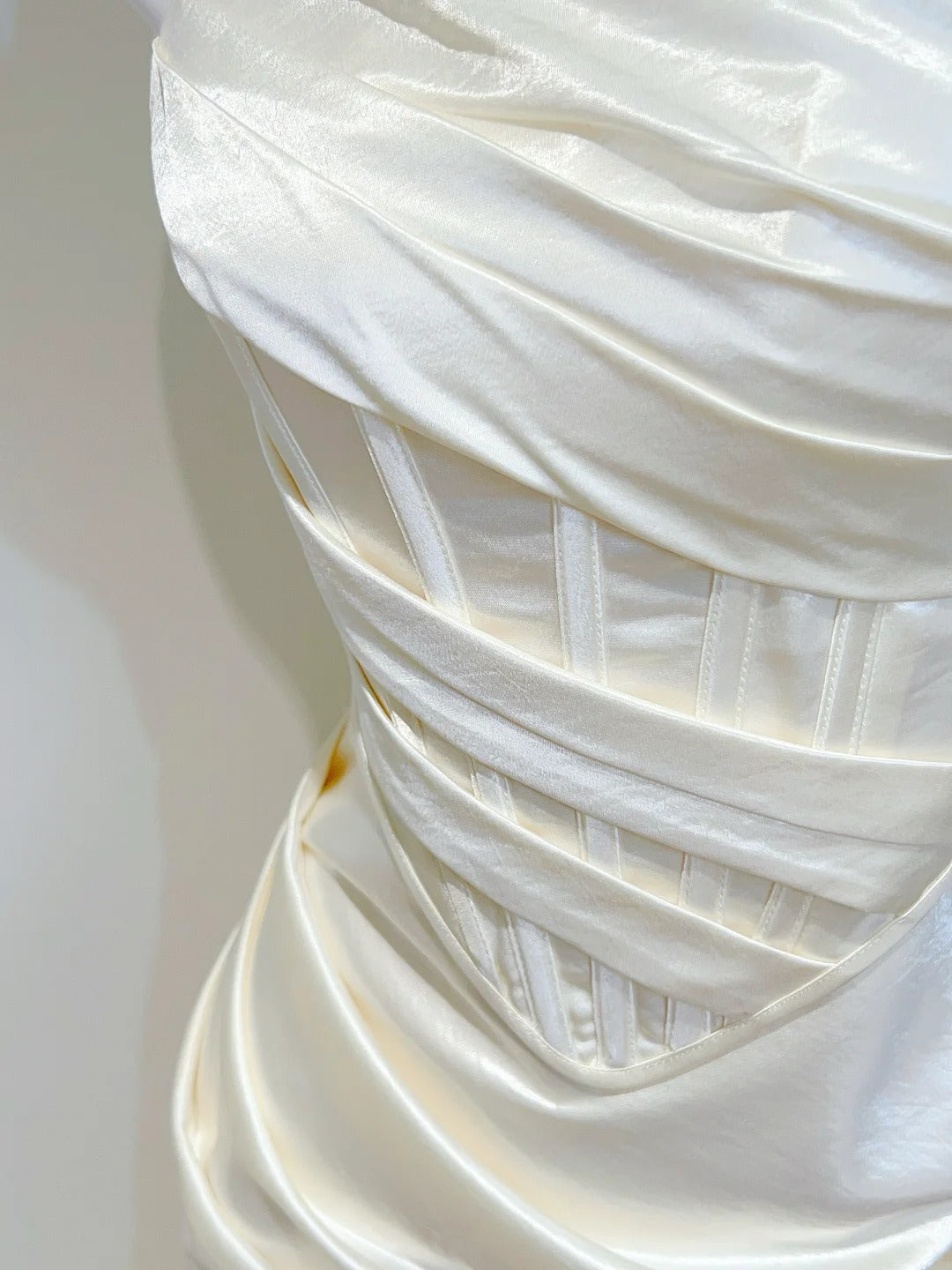 Simple Ivory Mermaid Square Neck Strapless Pleated Satin Classy Prom Dress Bridesmaid Dress