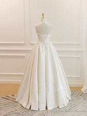 Simple ivory Satin Long Prom Dress, ivory Long Formal Dresses