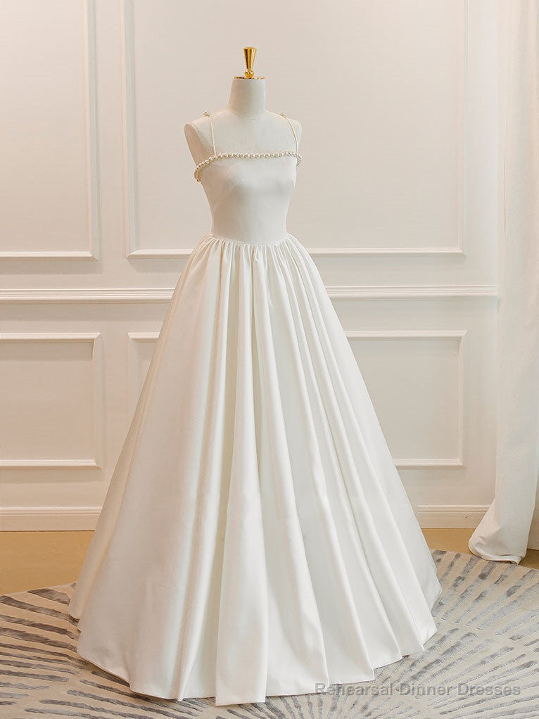 Simple ivory Satin Long Prom Dress, ivory Long Formal Dresses Secondary image