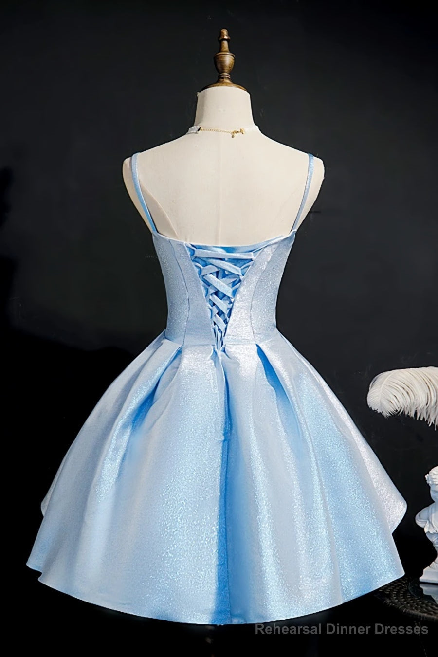 Simple Light Blue Lace Up Back Spaghetti Straps Short Homecoming Dresses,Formal Dresses Secondary image