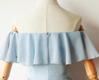 Simple Light Blue Off Shoulder Classy Dress , Short Party Dress