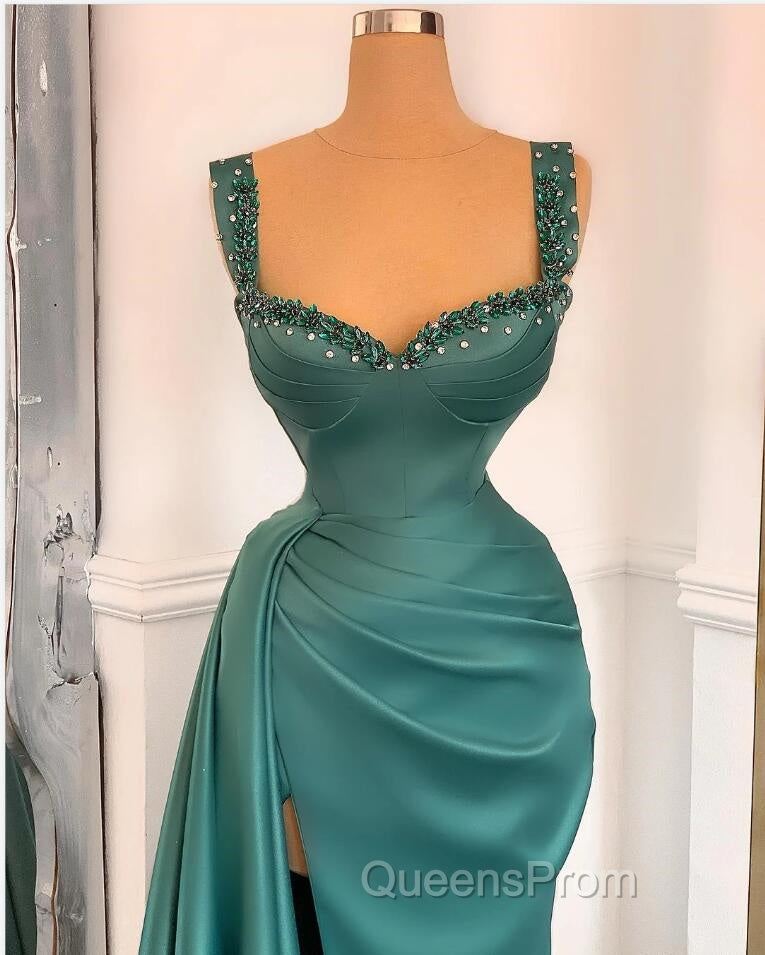 Simple Long A-Line Sweetheart Satin Evening Prom Dress With Slit Secondary image
