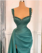 Simple Long A-Line Sweetheart Satin Evening Prom Dress With Slit