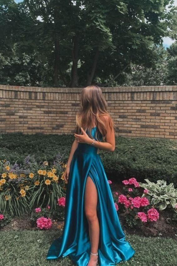 Simple Long Classy Prom Dress With Slit Blue Classy Dress Classy Evening Dress