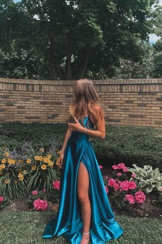 Simple Long Classy Prom Dress With Slit Blue Classy Dress Classy Evening Dress
