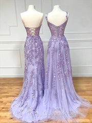 Simple Long Purple Lace Evening Prom Dress Evening Dress