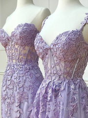 Simple Long Purple Lace Evening Prom Dress Evening Dress