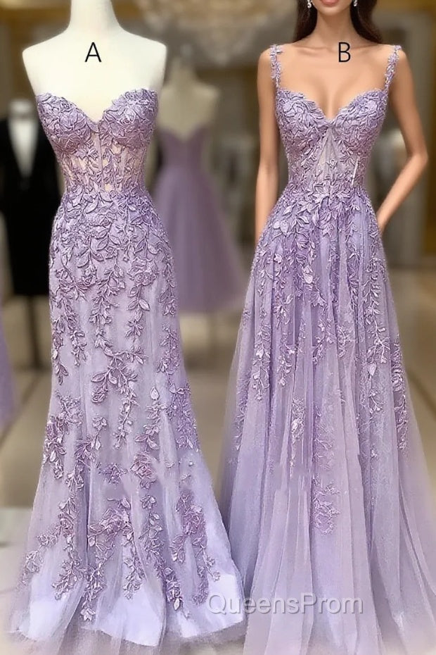 Simple Long Purple Lace Evening Prom Dress Evening Dress Main image