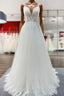 Simple Long V-neck Sequins Ruffles A-line Tulle Backless Wedding Dress