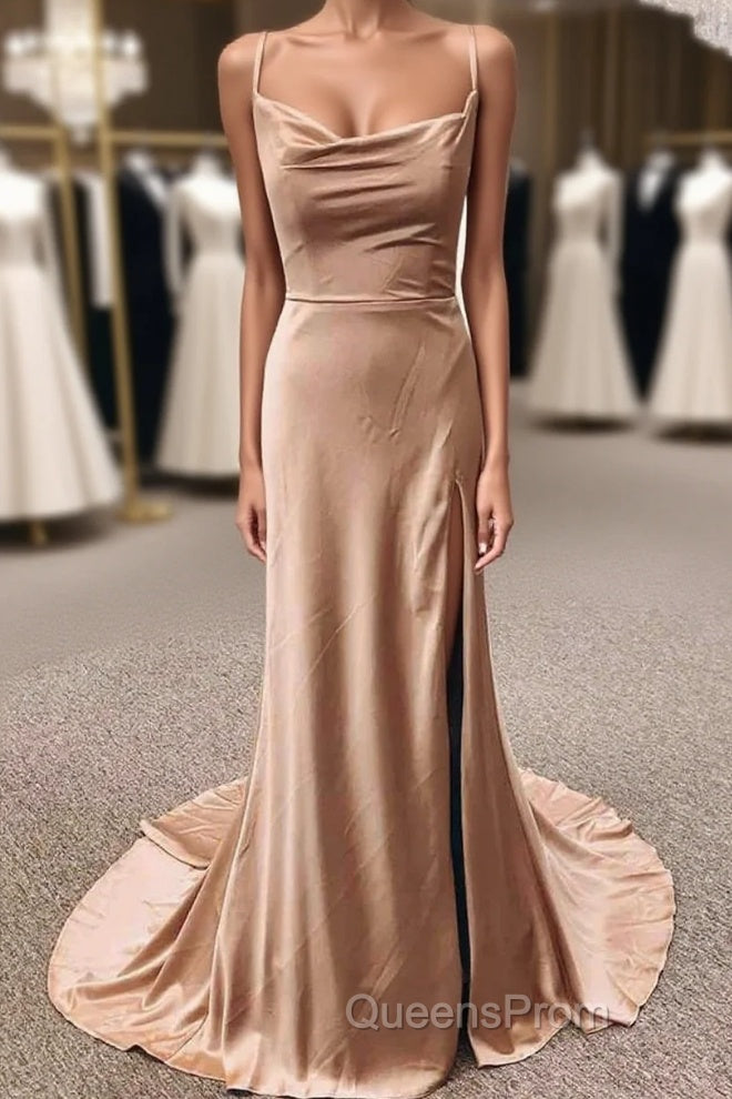 Simple Long Wedding Guest Dress Sheath Satin Formal Evening Dress Main image