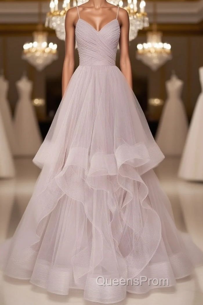 Simple Lotus root starch tulle long Evening Prom Dress, tulle evening Dress Main image