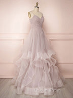 Simple Lotus root starch tulle long Evening Prom Dress, tulle evening Dress