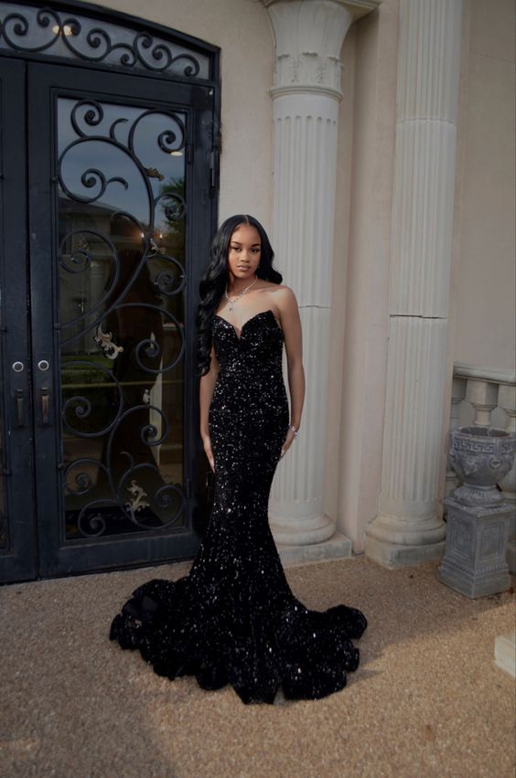 Simple Mermaid Black Sequin Classy Prom Dress 22Th Birthday Outfit