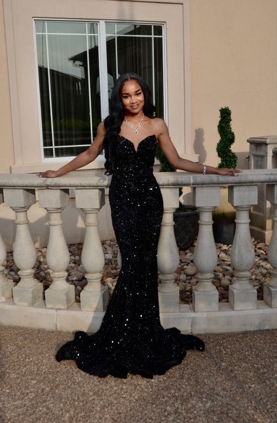 Simple Mermaid Black Sequin Classy Prom Dress 22Th Birthday Outfit