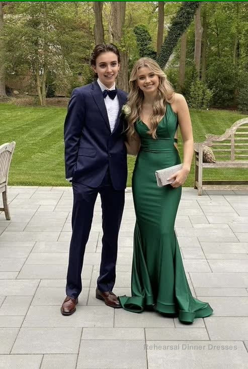Simple Mermaid Green Backless Long Prom Dresses Formal Dress Secondary image