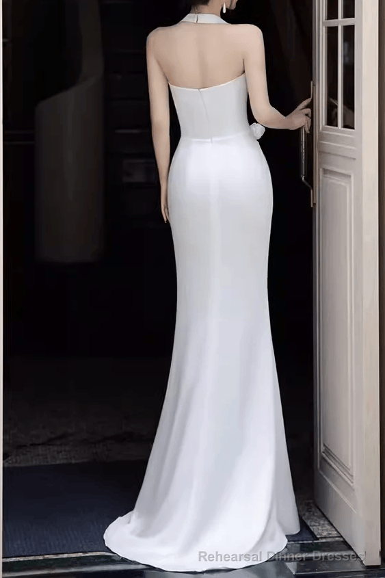 Simple Mermaid Halter Long White Prom Dresses Secondary image