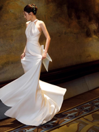 Simple Mermaid Halter Party Dress Long White Classy Prom Dress