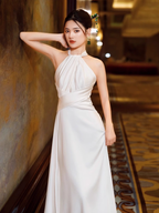 Simple Mermaid Halter Party Dress Long White Classy Prom Dress