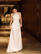 Simple Mermaid Halter Party Dress Long White Classy Prom Dress