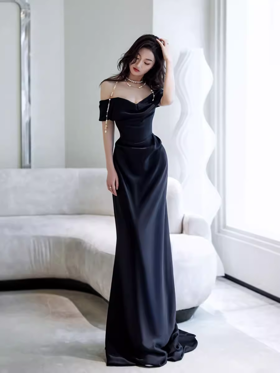 Simple Mermaid Off The Shoulder Black Classy Prom Dress Classy Evening Dress Main image