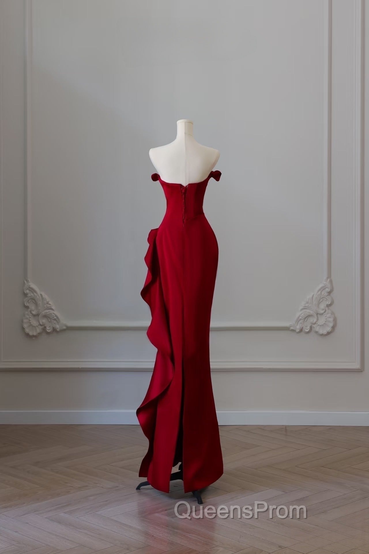 Simple Mermaid Off The Shoulder Neckline Burgundy Sequin Long Party Dress Evening Prom Dress Secondary image