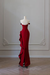 Simple Mermaid Off The Shoulder Neckline Burgundy Sequin Long Party Dress Evening Prom Dress