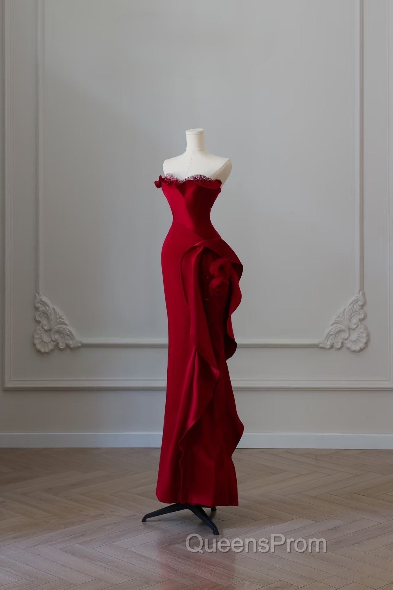 Simple Mermaid Off The Shoulder Neckline Burgundy Sequin Long Party Dress Evening Prom Dress