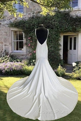 Simple Mermaid Plunge Neck Wedding Dress