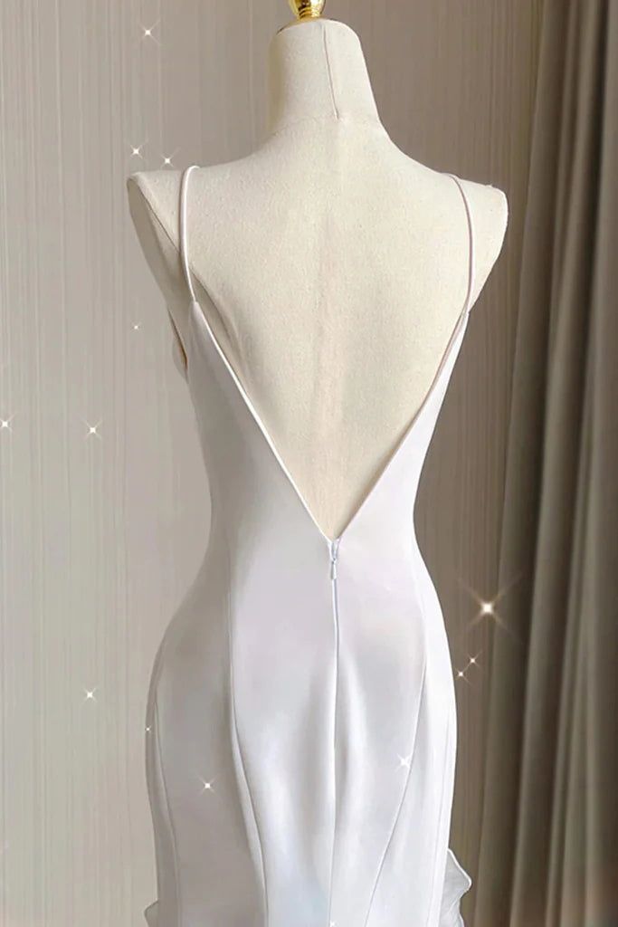 Simple Mermaid Classy Prom Gown With Ruffles Spaghetti Straps Backless Classy Prom Dress For Date
