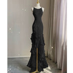 Simple Mermaid Classy Prom Gown With Ruffles Spaghetti Straps Backless Classy Prom Dress For Date