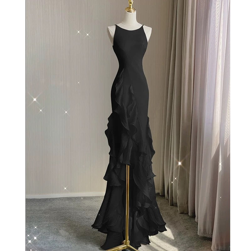 Simple Mermaid Classy Prom Gown With Ruffles Spaghetti Straps Backless Classy Prom Dress For Date