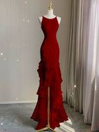 Simple Mermaid Classy Prom Gown With Ruffles Spaghetti Straps Backless Classy Prom Dress For Date