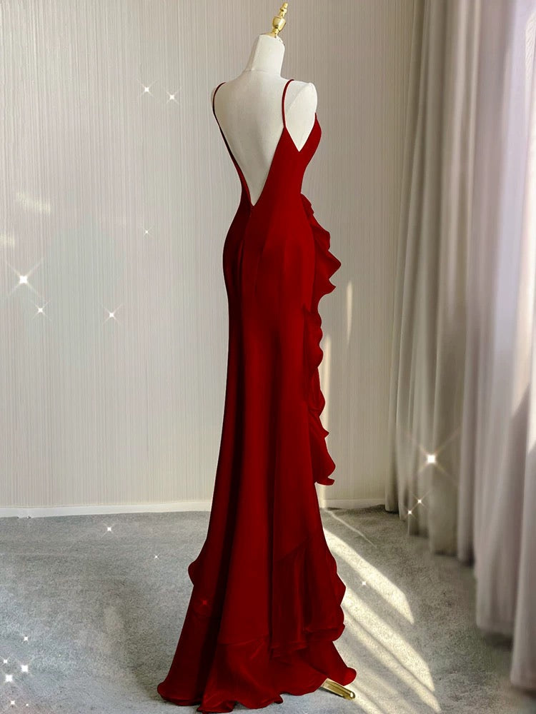Simple Mermaid Classy Prom Gown With Ruffles Spaghetti Straps Backless Classy Prom Dress For Date