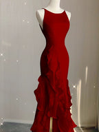 Simple Mermaid Classy Prom Gown With Ruffles Spaghetti Straps Backless Classy Prom Dress For Date