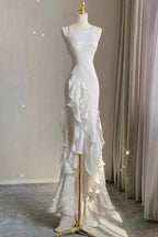 Simple Mermaid Classy Prom Gown With Ruffles Spaghetti Straps Backless Classy Prom Dress For Date