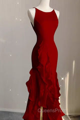 Simple Mermaid Red Chiffon Long Evening Prom Dress
