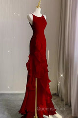 Simple Mermaid Red Chiffon Long Evening Prom Dress
