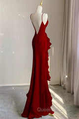 Simple Mermaid Red Chiffon Long Evening Prom Dress