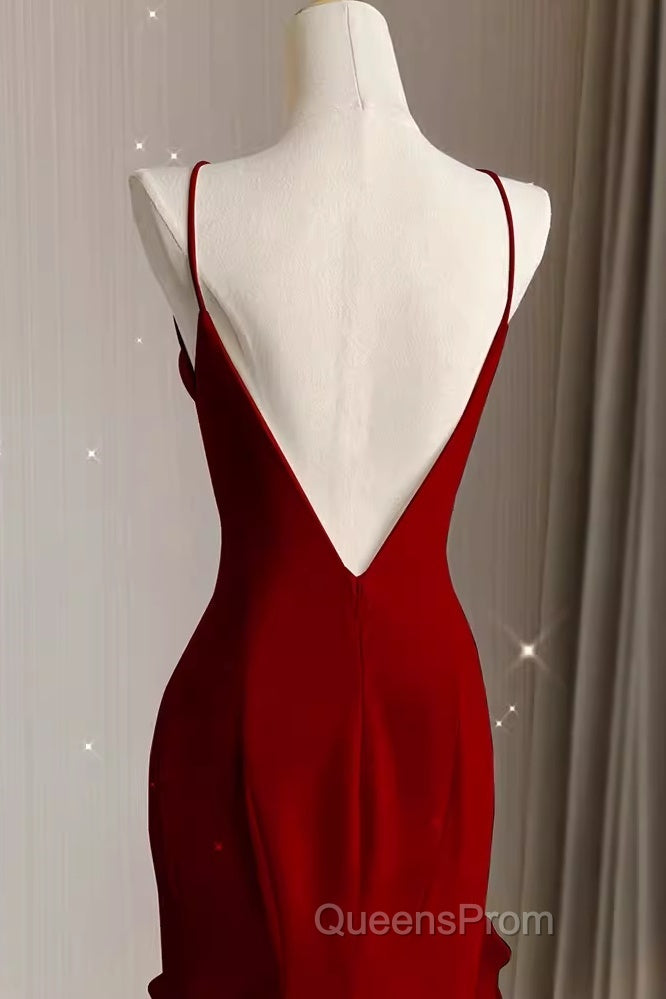 Simple Mermaid Red Chiffon Long Evening Prom Dress