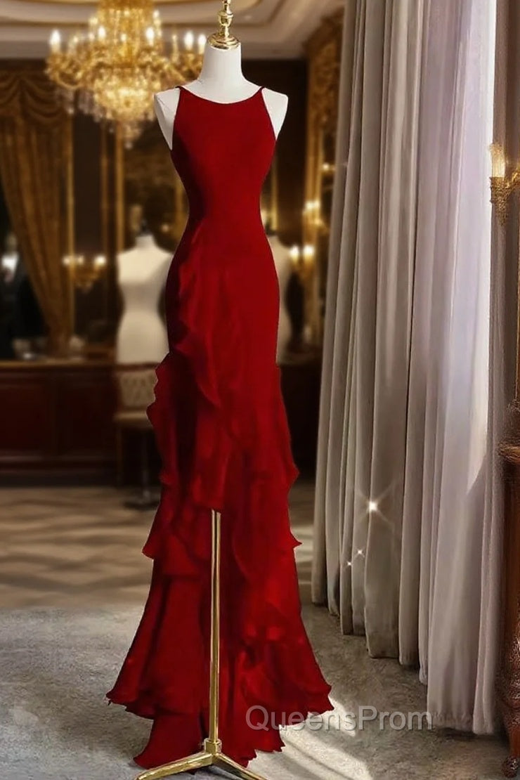 Simple Mermaid Red Chiffon Long Evening Prom Dress Main image