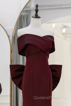 Simple Mermaid Satin Burgundy Long Evening Prom Dress, Burgundy Long Formal Dress