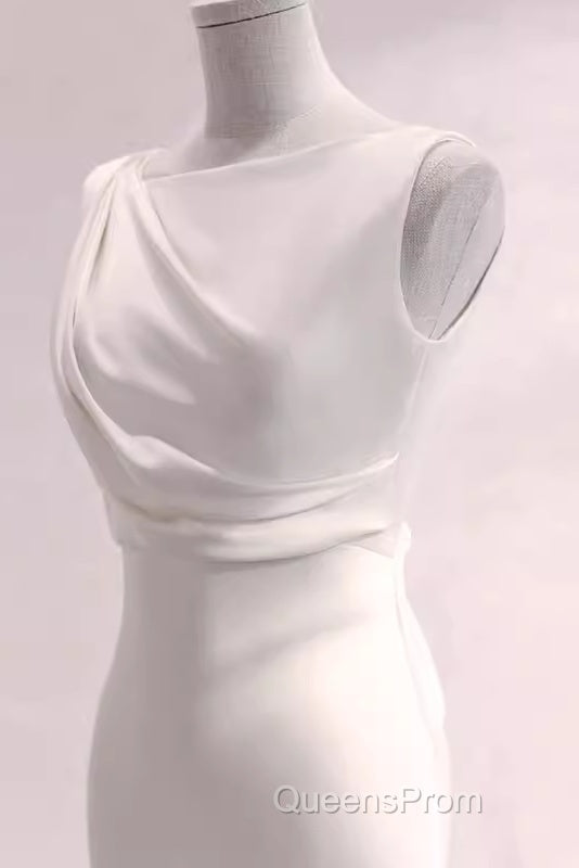 Simple Mermaid Satin White Long Wedding Dress Brides Dress