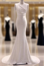 Simple Mermaid Satin White Long Wedding Dress Brides Dress