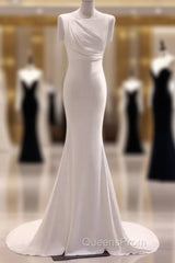 Simple Mermaid Satin White Long Wedding Dress Brides Dress