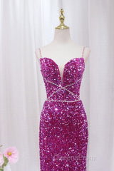 Simple Mermaid Sequin Long Evening Prom Dress, Sequin Long Evening Dress