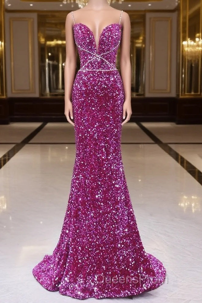 Simple Mermaid Sequin Long Evening Prom Dress, Sequin Long Evening Dress Main image