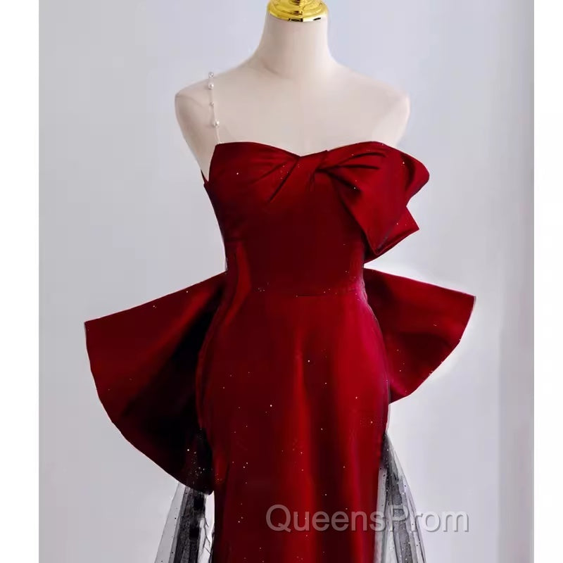 Simple Mermaid Strapless Burgundy Floor Length Evening Prom Dress Secondary image