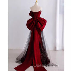 Simple Mermaid Strapless Burgundy Floor Length Evening Prom Dress
